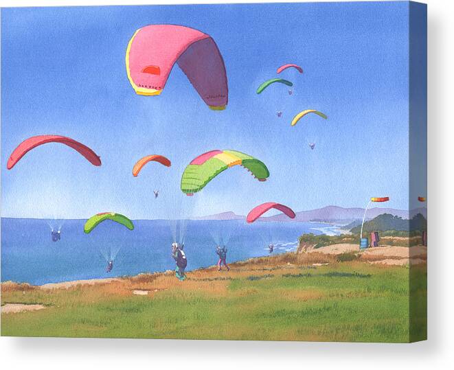 Torrey Pines Canvas Print featuring the painting Torrey Pines Gliderport by Mary Helmreich