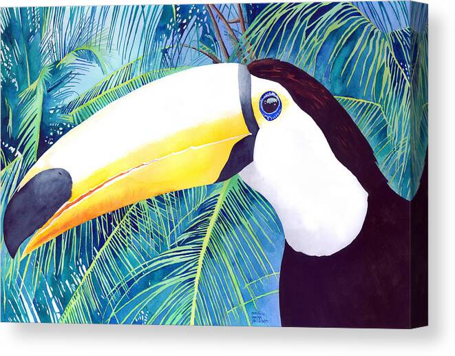 Toucan Canvas Print featuring the painting Toucan by Pauline Walsh Jacobson