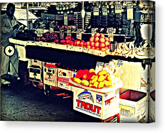 Fruit Canvas Print featuring the photograph Vintage Outdoor Fruit and Vegetable Stand - Markets of New York City by Miriam Danar