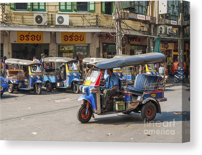 Adapted Canvas Print featuring the photograph Tuk Tuk Taxis In Bangkok Thailand by JM Travel Photography