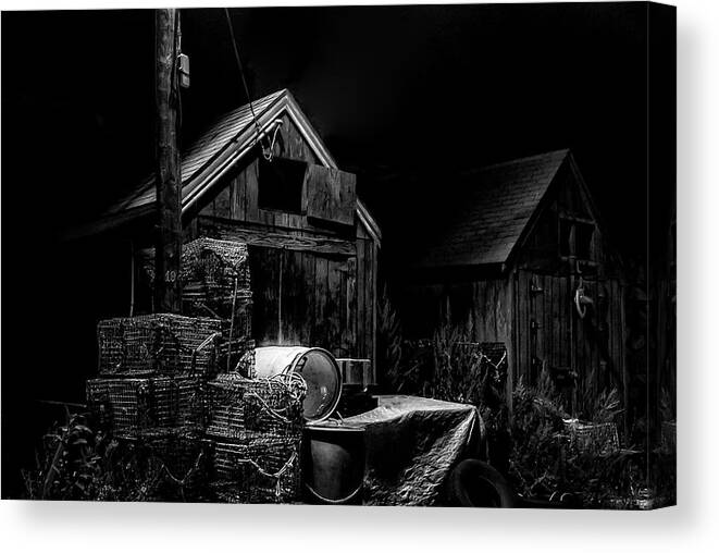 Fishing Shacks Canvas Print featuring the photograph Two Fishing Shacks by Kate Hannon