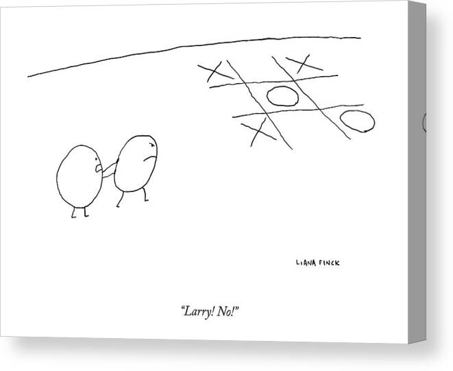 Tic-tac-toe Canvas Print featuring the drawing Two O-characters Stand By A Game Of Tic-tac-toe by Liana Finck
