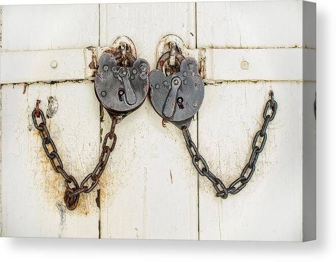 Lock Canvas Print featuring the photograph Two Old Locks In Love by Gary Slawsky