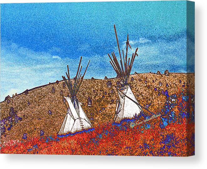 American Indian Canvas Print featuring the photograph Two Teepees by Kae Cheatham