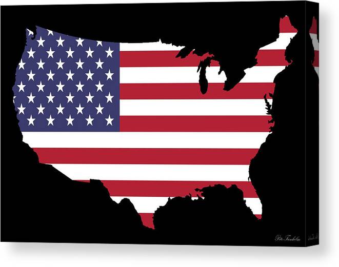 Map Canvas Print featuring the photograph USA and Flag by Pete Trenholm