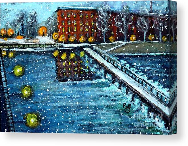 Girl Canvas Print featuring the painting View from the Moody Street Bridge by Rita Brown