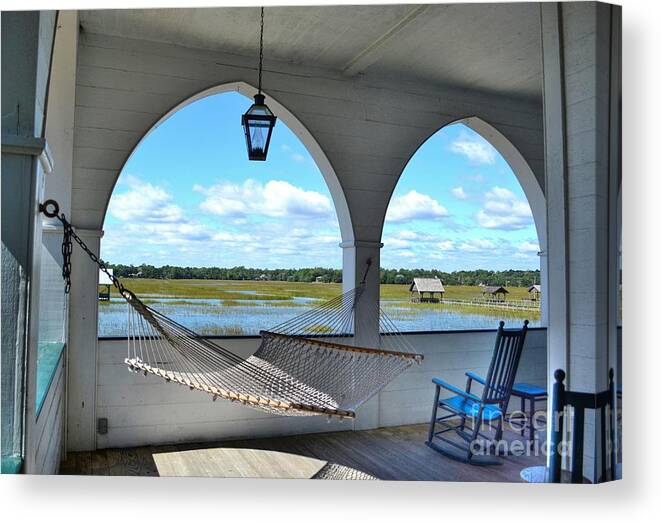 Scenic Canvas Print featuring the photograph View Of The Marsh From The Pelican Inn by Kathy Baccari