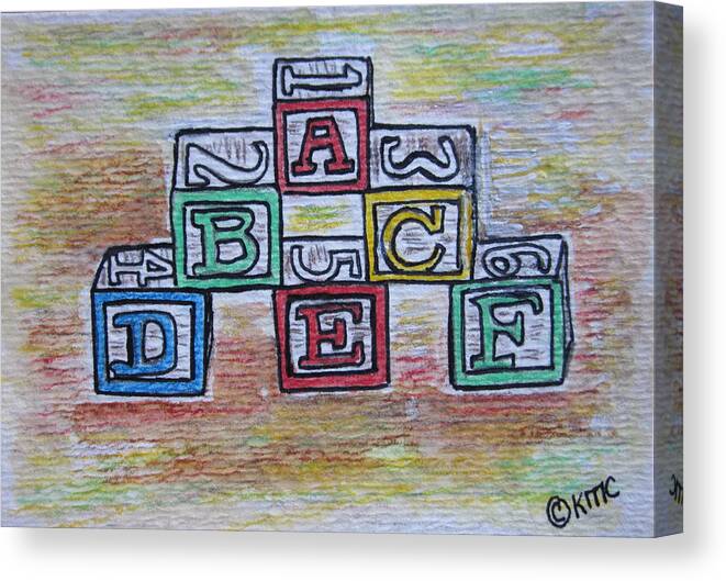 Vintage Canvas Print featuring the painting Vintage Abc Wooden Blocks by Kathy Marrs Chandler