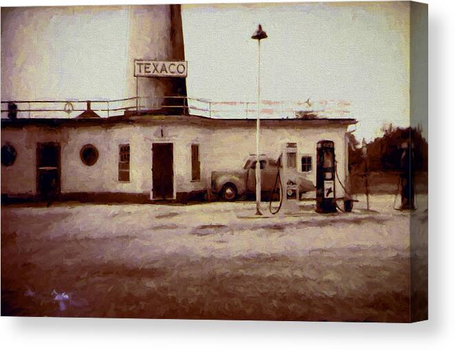 Digital Painting Canvas Print featuring the digital art Vintage Gas Station by Cathy Anderson