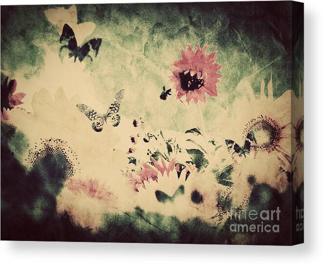 Flower Canvas Print featuring the photograph Vintage image of flowers and butterfly at spring summer time by Michal Bednarek