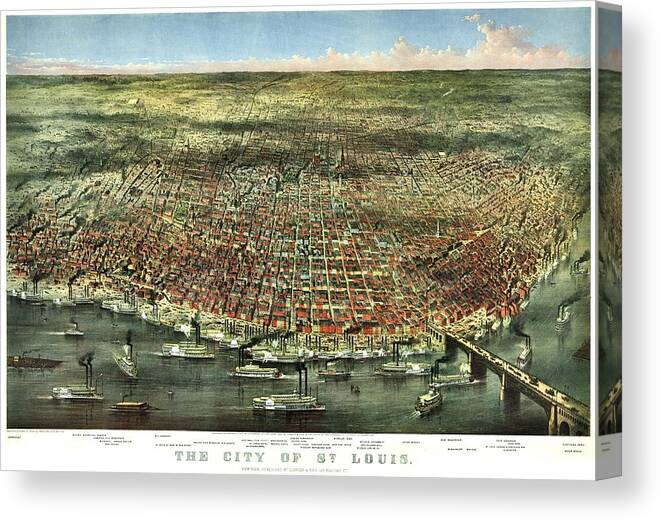 St Louis Canvas Print featuring the photograph Vintage Map of the City of St Louis by Benjamin Yeager