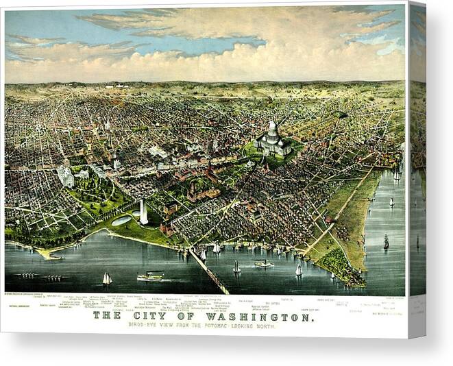 Washington Canvas Print featuring the photograph Vintage Map of the City of Washington by Benjamin Yeager