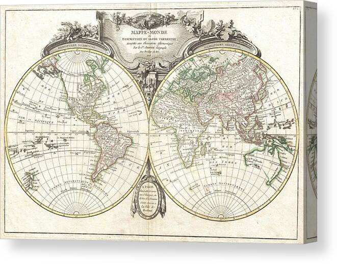 World Canvas Print featuring the photograph Vintage Map of The World 1775 by Adam Shaw