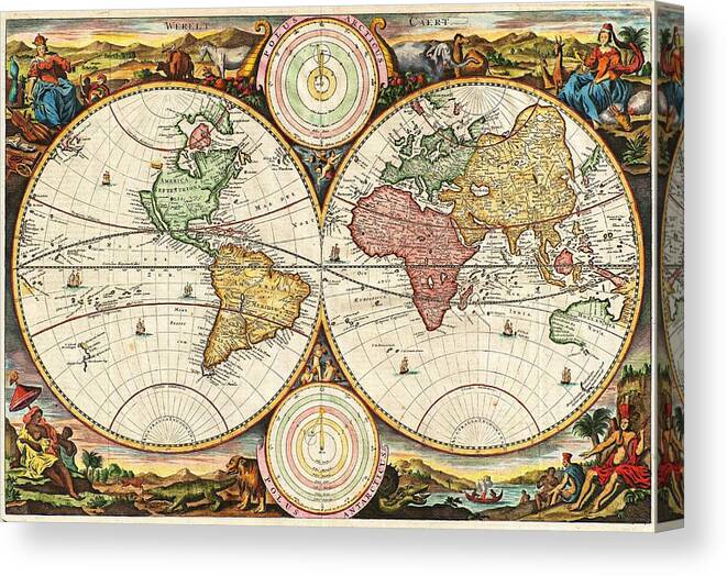 Vintage World Map Canvas Print Canvas Art By Daniel Stoopendaal