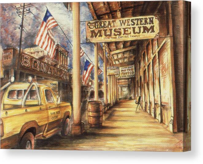 Virginia+city Canvas Print featuring the painting Virginia City Nevada - Western Art Painting by Peter Potter