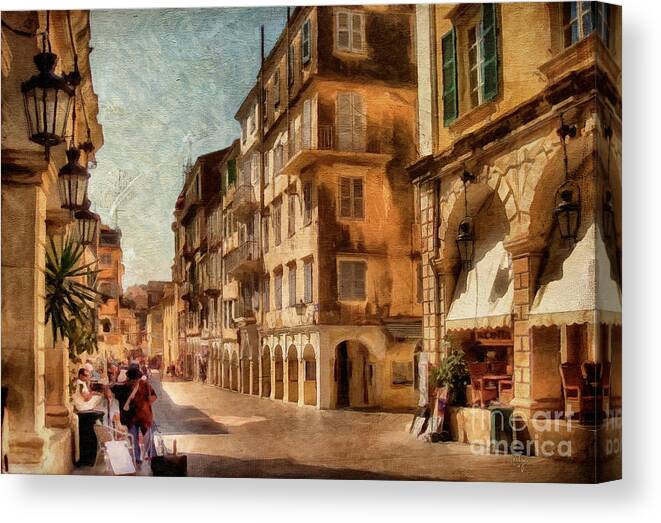 Corfu Canvas Print featuring the digital art Waiting For The Tourists Painterly by Lois Bryan