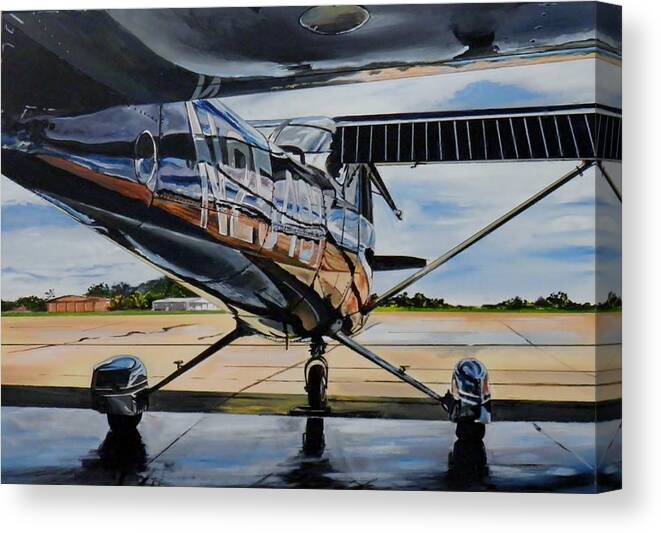 Light Aircraft Canvas Print featuring the painting Waiting by Terence R Rogers