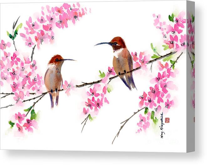 Hummingbird Canvas Print featuring the painting Entre Nous by Amy Kirkpatrick