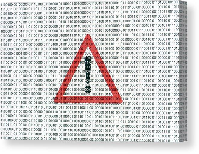 Binary Code Canvas Print featuring the photograph Warning Sign And Binary Code by Daniel Sambraus