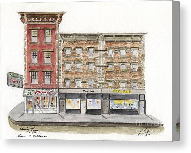 Waverly Diner Canvas Print featuring the painting Waverly Diner in Greenwich Village by AFineLyne