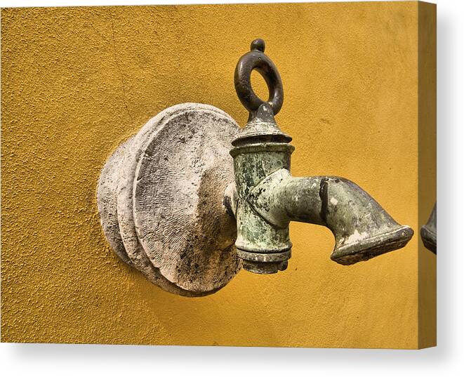 Barcarena Canvas Print featuring the photograph Weathered Brass Water Spigot by David Letts