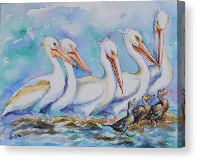 White Pelicans Canvas Print featuring the painting White Pelicans by Jyotika Shroff