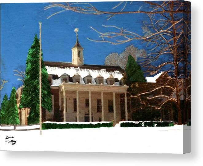 Northeastern Canvas Print featuring the painting Whittle Hall in the Winter by Bruce Nutting