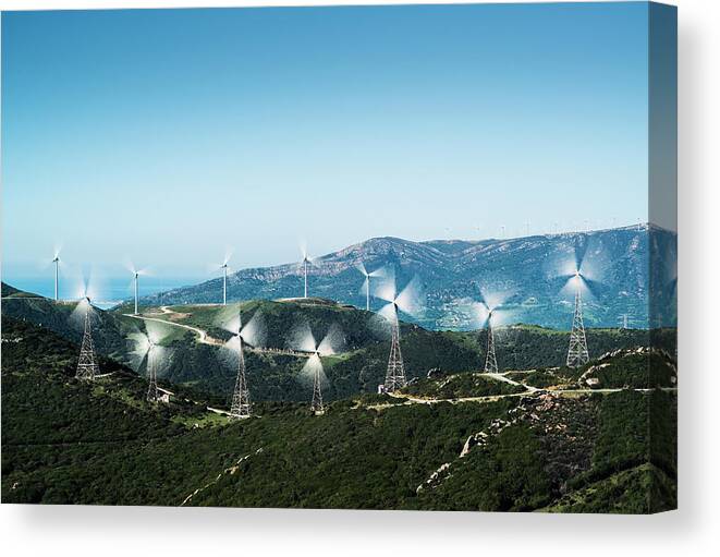 Environmental Conservation Canvas Print featuring the photograph Wind Turbines On A Hill by Ben Welsh / Design Pics
