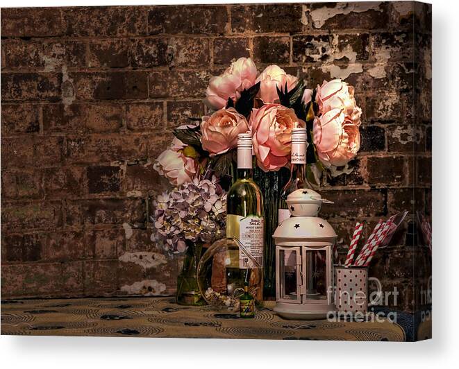 Wine And Roses Canvas Print featuring the photograph Wine and Roses by Kaye Menner