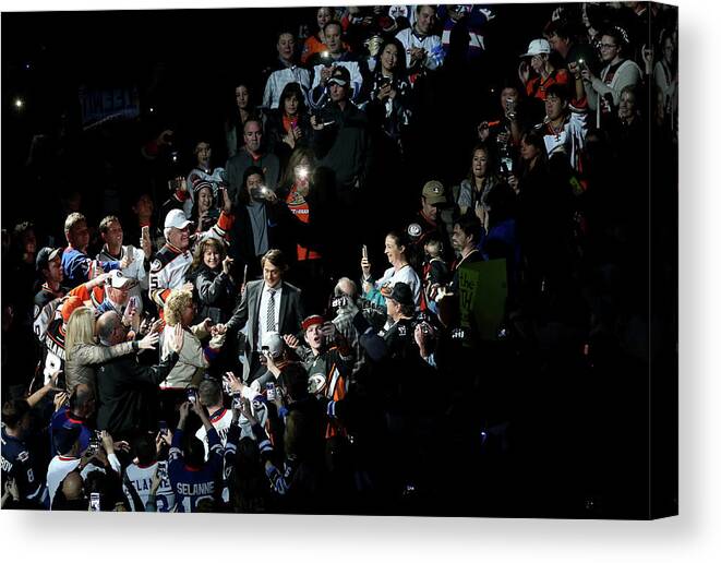 Crowd Canvas Print featuring the photograph Winnipeg Jets V Anaheim Ducks by Stephen Dunn