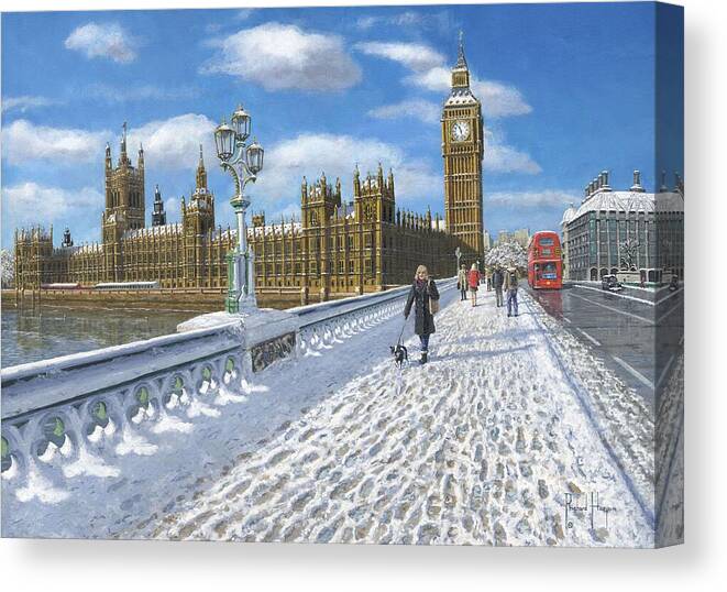 Landscape Canvas Print featuring the painting Winter Sun - Houses of Parliament London by Richard Harpum
