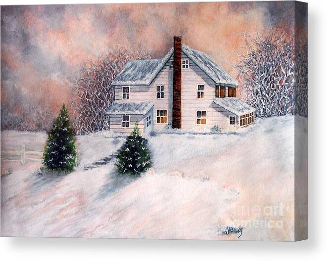 House Canvas Print featuring the painting Winter Sunset on Winterton by Janine Riley