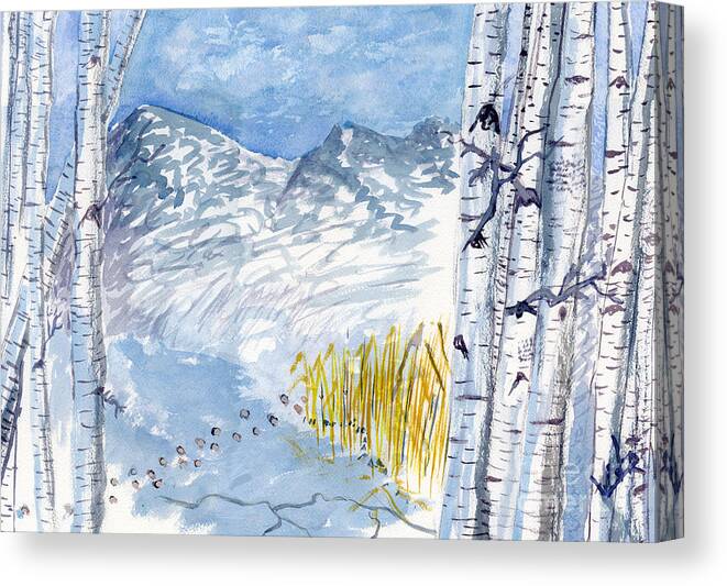 Winter #blue Blue Victor Vosen Watercolor Birch Trees Snow Ice Landscape Canvas Print featuring the painting Without Borders by Victor Vosen