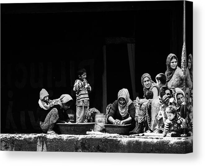 Syrian Canvas Print featuring the photograph Women Washing by Faruk Uslu