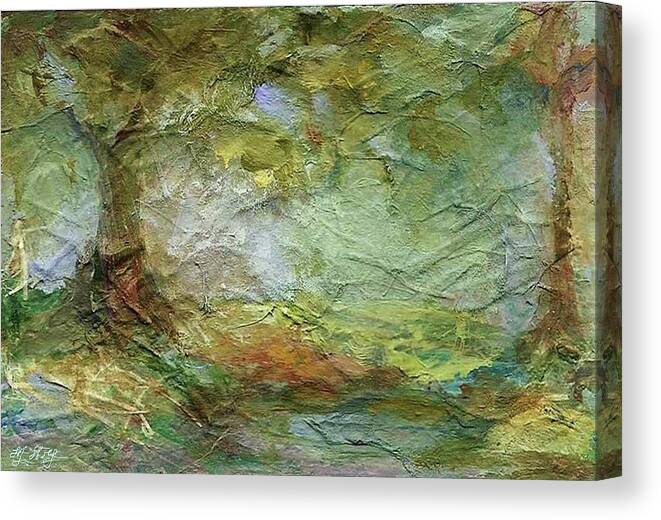 Textured Landscape Canvas Print featuring the painting Woodland Impressions by Mary Wolf