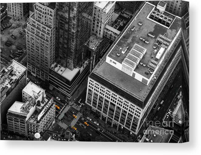 Nyc Canvas Print featuring the photograph Yellow Cabs - Bird's Eye View by Hannes Cmarits