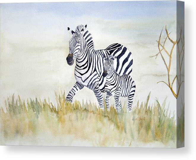 Zebra Canvas Print featuring the painting Zebra Family by Laurel Best