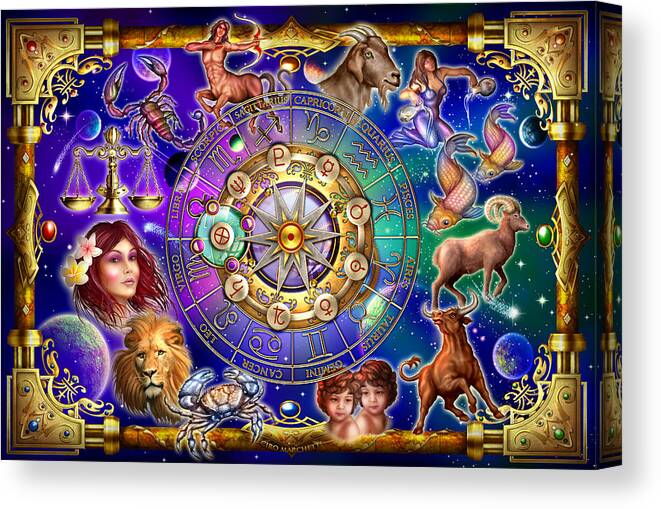 Fantasy Canvas Print featuring the digital art Zodiac by MGL Meiklejohn Graphics Licensing