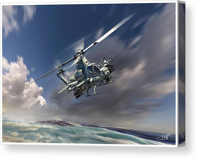 Bell Textron Ah-1z Viper Attack Helicopter United States Marines Canvas Print featuring the digital art Zulu Viper by Peter Van Stigt