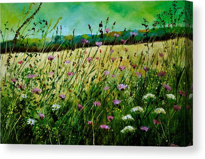 Flowers Canvas Print featuring the painting Cornflowers #1 by Pol Ledent