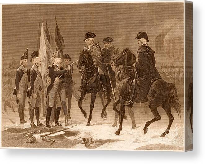 American History Canvas Print featuring the photograph Rall Surrenders, Battle Of Trenton, 1776 #1 by Photo Researchers