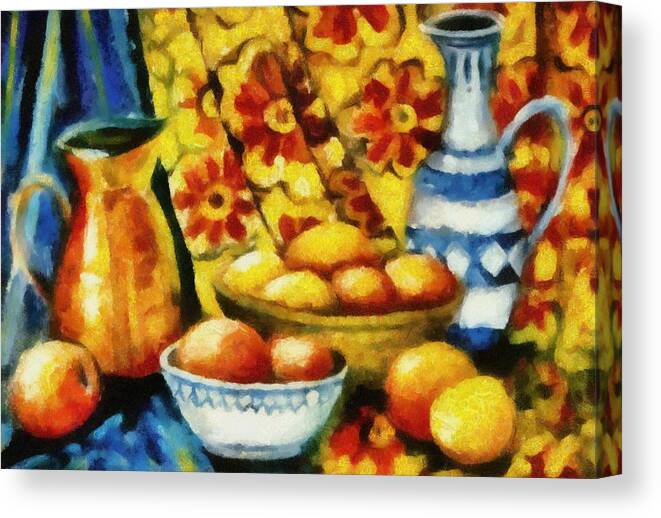 Orange Canvas Print featuring the painting Still Life with Oranges #1 by Michelle Calkins