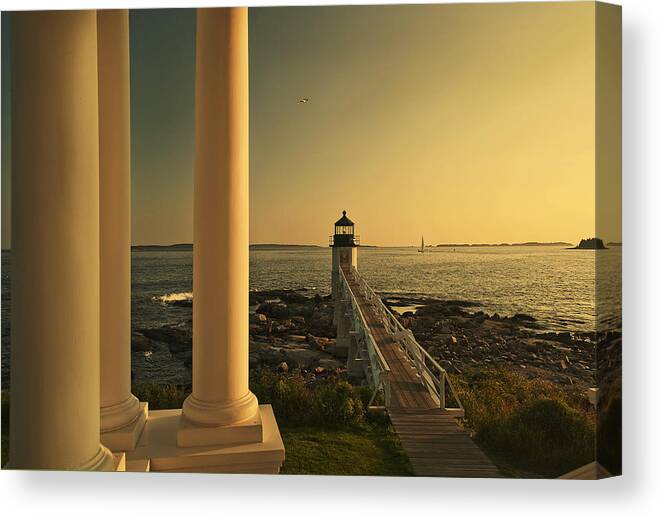 Maine Canvas Print featuring the photograph Sunset at Marshall Point Light by Gordon Ripley