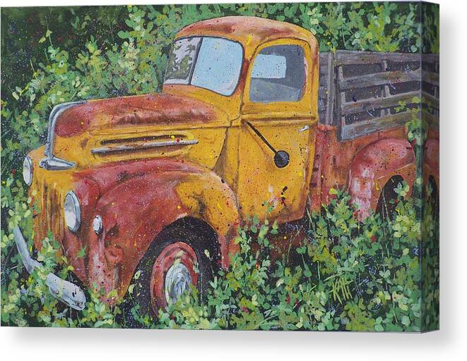 Ford Canvas Print featuring the painting 1946 Ford by Les Katt