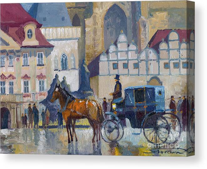 Oil On Canvas Canvas Print featuring the painting Prague Old Town Square 01 #2 by Yuriy Shevchuk