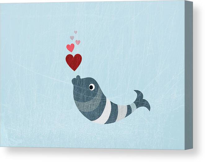 Horizontal Canvas Print featuring the digital art A Fish Blowing Love Heart Bubbles by Jutta Kuss