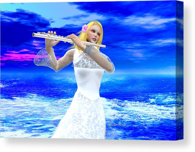 Flute Canvas Print featuring the digital art A Girl Playing Flute by Yuichi Tanabe