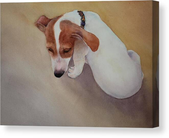 Puppy Canvas Print featuring the painting All Played Out by Ruth Kamenev