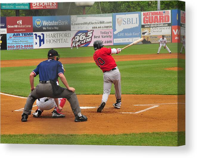 Sports Canvas Print featuring the photograph Base Hit by Mike Martin