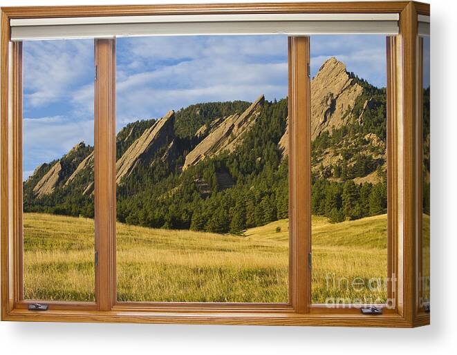 Flatiron Canvas Print featuring the photograph Boulder Colorado Flatirons Window Scenic View by James BO Insogna